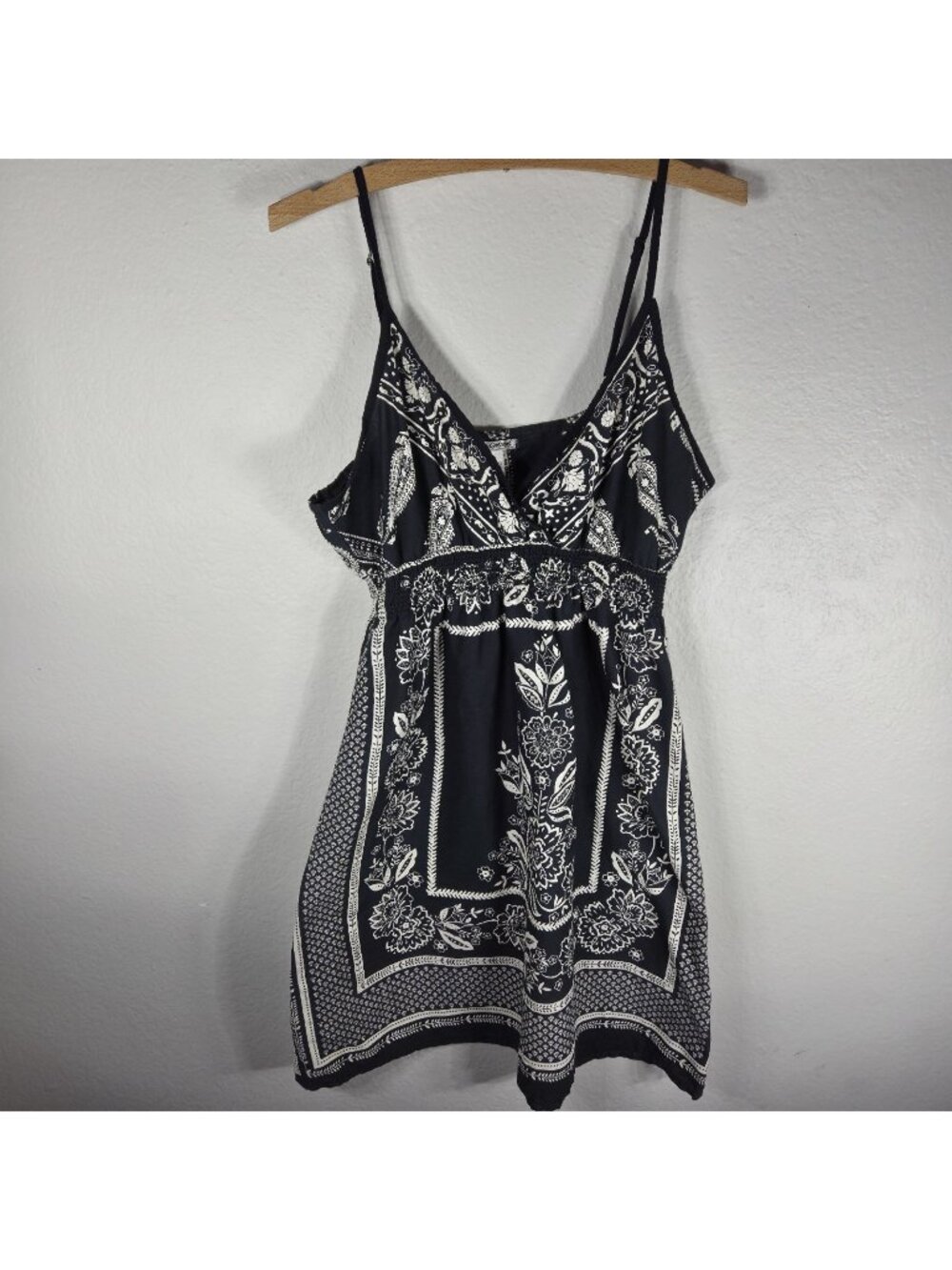 Cute Options VTG Black Bandana Style Print Spaghetti Strap Mini Dress Rayon Sz L